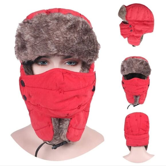 Windproof Men Women Warm Trapper Hat Winter Russian Hats with Mask Ushanka Hat - Picture 1 of 9